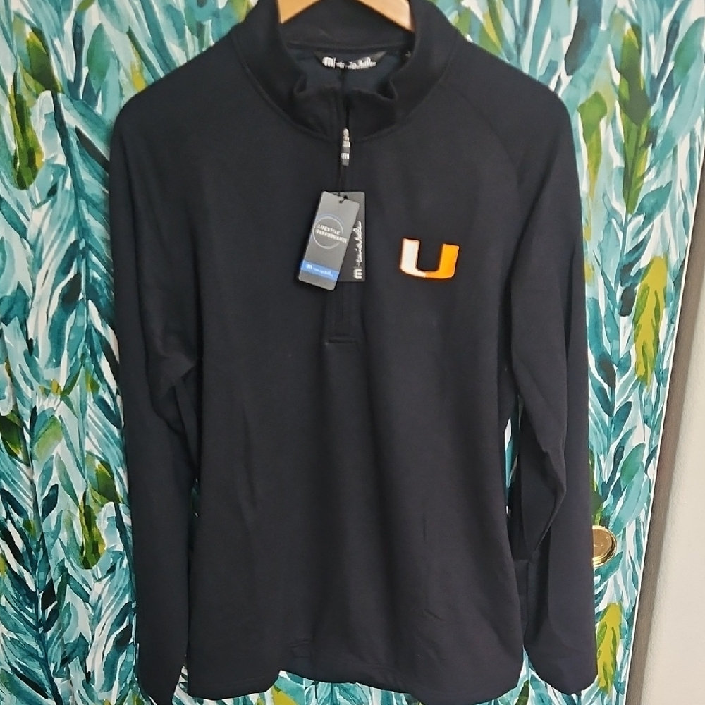 Travis Mathew Mens University Of Miami Black Pullover Zip NWT - Size L